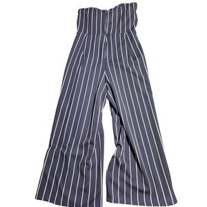 Navy Blue White Pinstripe Strapless Wide Leg Jumpsuit Sweetheart Neckline Womens